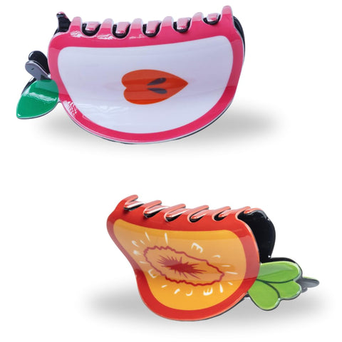 Beutifly Hair Clips for Women Stylish Latest (Orange melon and Pink & white) Pack of 2|Medium Size Clips for Women Hair|Fruit Clip for Girls|Hair clips for Women|Hair Accessories for Women MultiColor