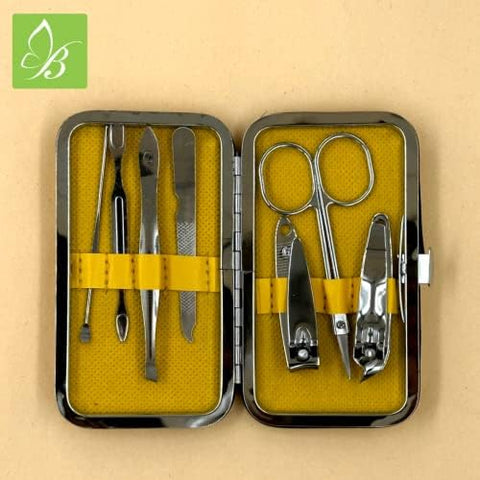 Beutifly 7 in 1 Manicure Nail Clippers Pedicure Set Portable Travel Hygiene Kit Stainless Steel Nail Cutter Tool Set (Yellow)