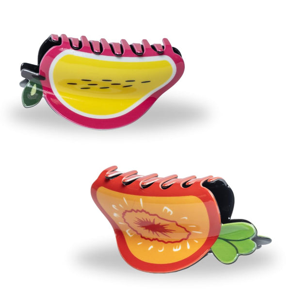 Beutifly Hair Clips for Women Stylish Latest - (Orange melon and Yellow dragon fuit) Pack of 2 | Medium Size Clips for Women Hair|Fruit Clip for Girls|Hair clips for Women|Hair Accessories MultiColor