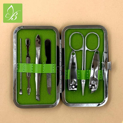 Beutifly 7 in 1 Manicure Nail Clippers Pedicure Set Portable Travel Hygiene Kit Stainless Steel Nail Cutter Tool Set (Green)